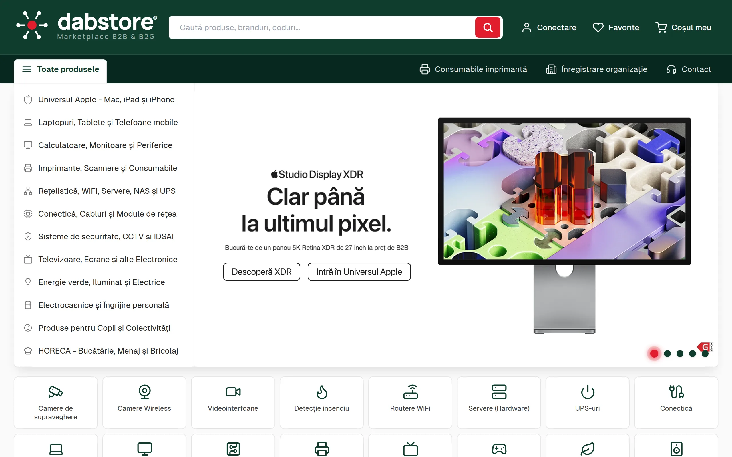 Pagina principală dabstore.ro cu meniul de categorii și banner