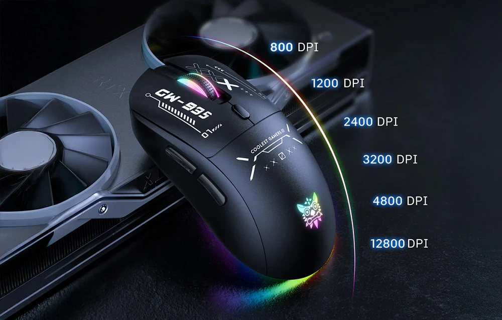 Mouse negru pentru jocuri bazat pe o placă grafică cu valori numerice DPI