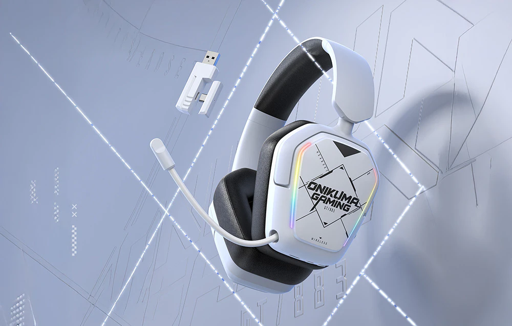 Căști in-ear Onikuma albe cu microfon și adaptor USB