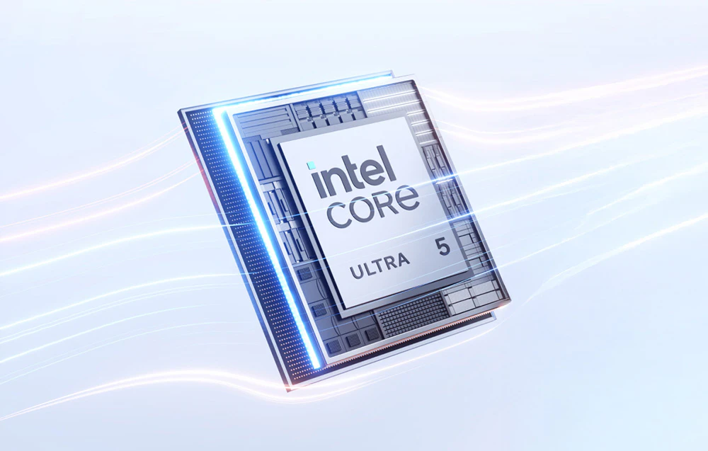 Procesor Intel core ultra 5 pe fundal albastru