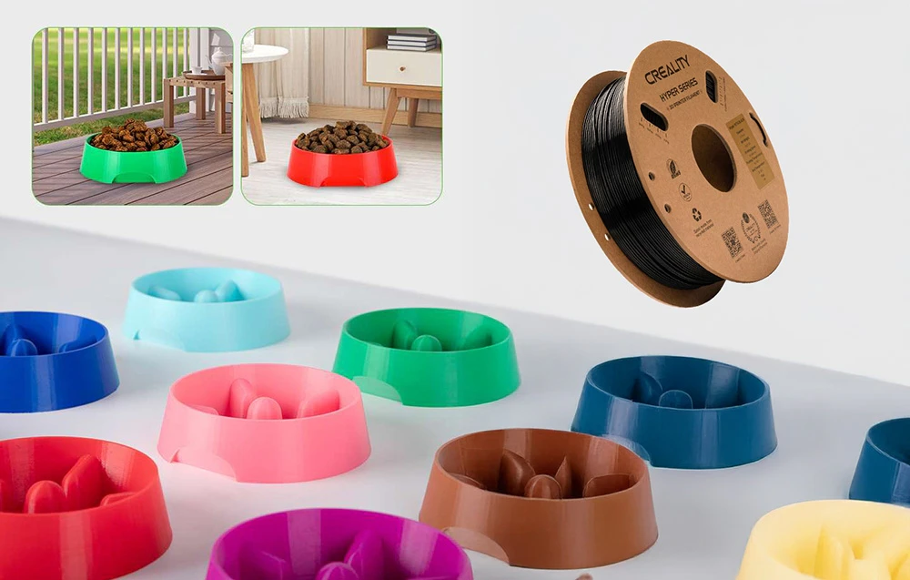 Boluri colorate pentru animale și o bobină cu filament Creality Hyper Series negru