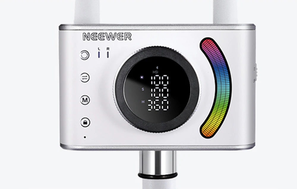 Panou de control digital Neewer cu afișaj circular și roată de culori RGB full-color.
