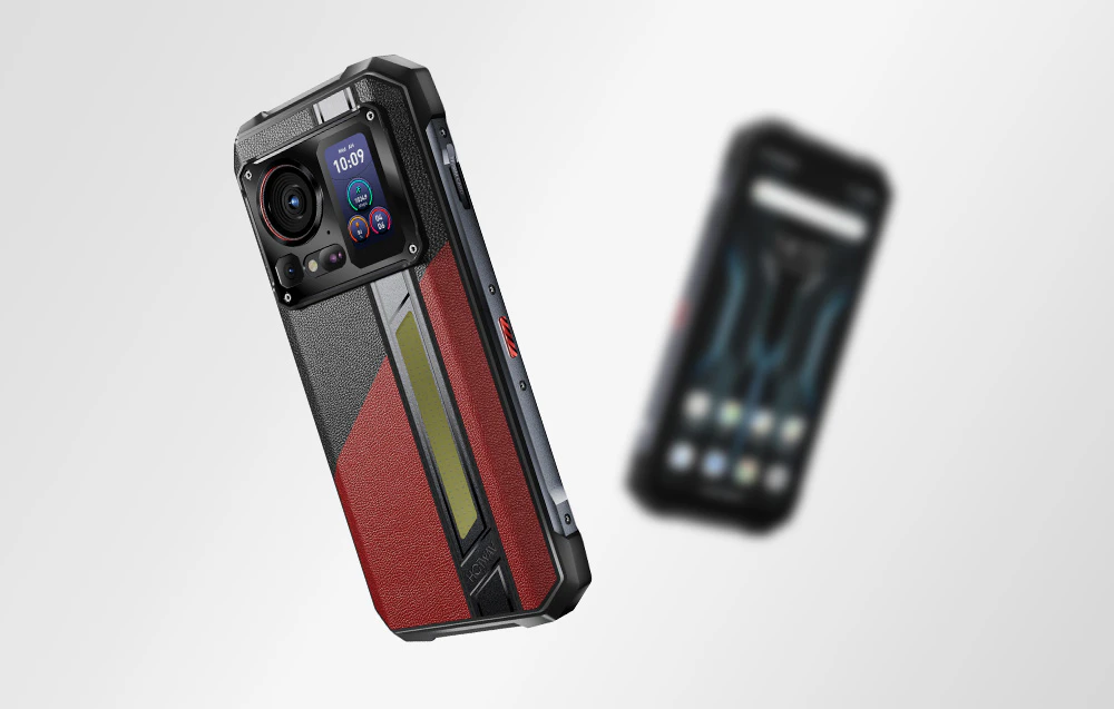 Două smartphone-uri HOTWAV în zbor pe un fundal luminos, arătând ecranul frontal și textura capacului din spate.
