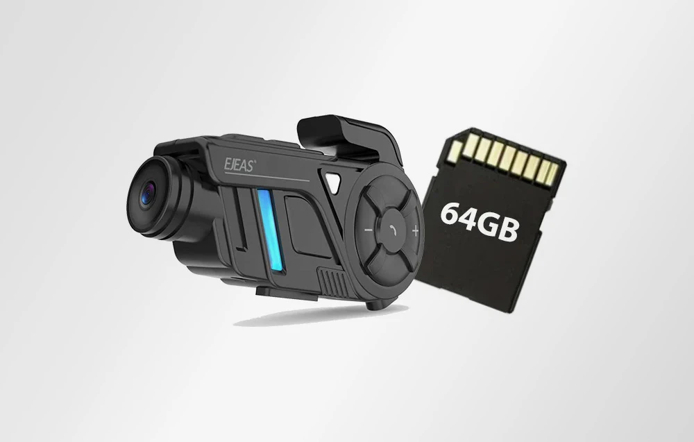 Interfon pentru motocicletă cu înregistrator lângă un card de memorie de 64 GB