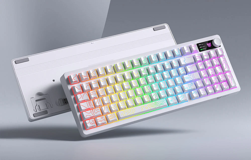 2 tastaturi de gaming iluminate pe un fundal gri