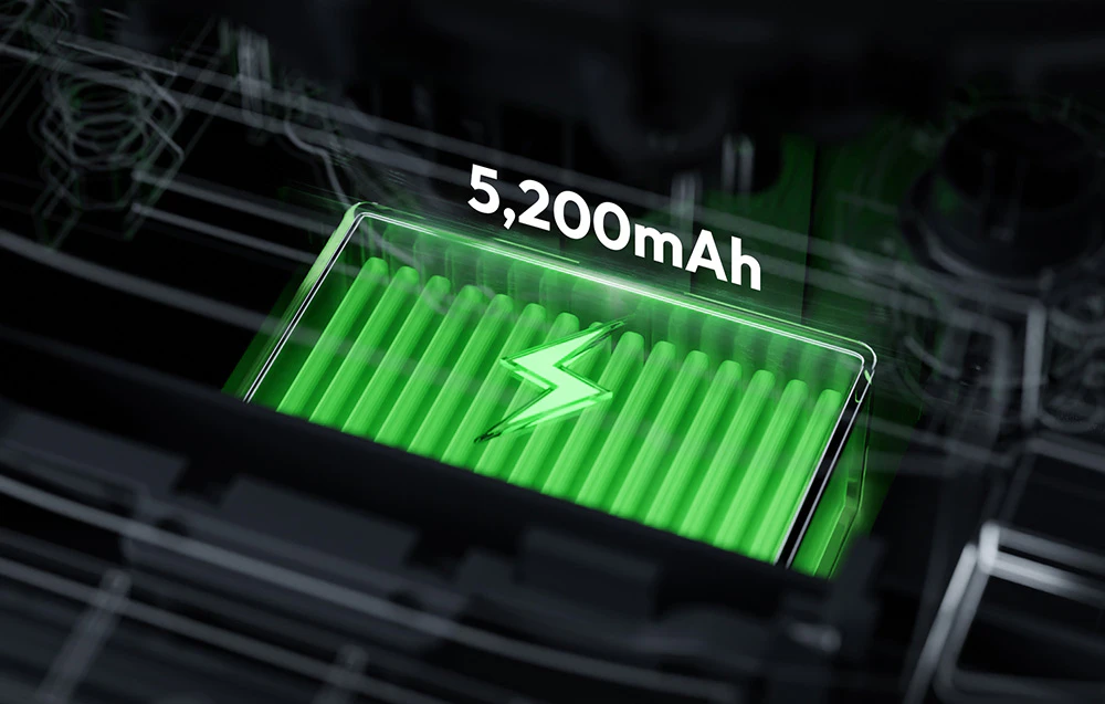 Baterie verde de 5200 mAh cu o pictogramă în formă de fulger care indică încărcarea