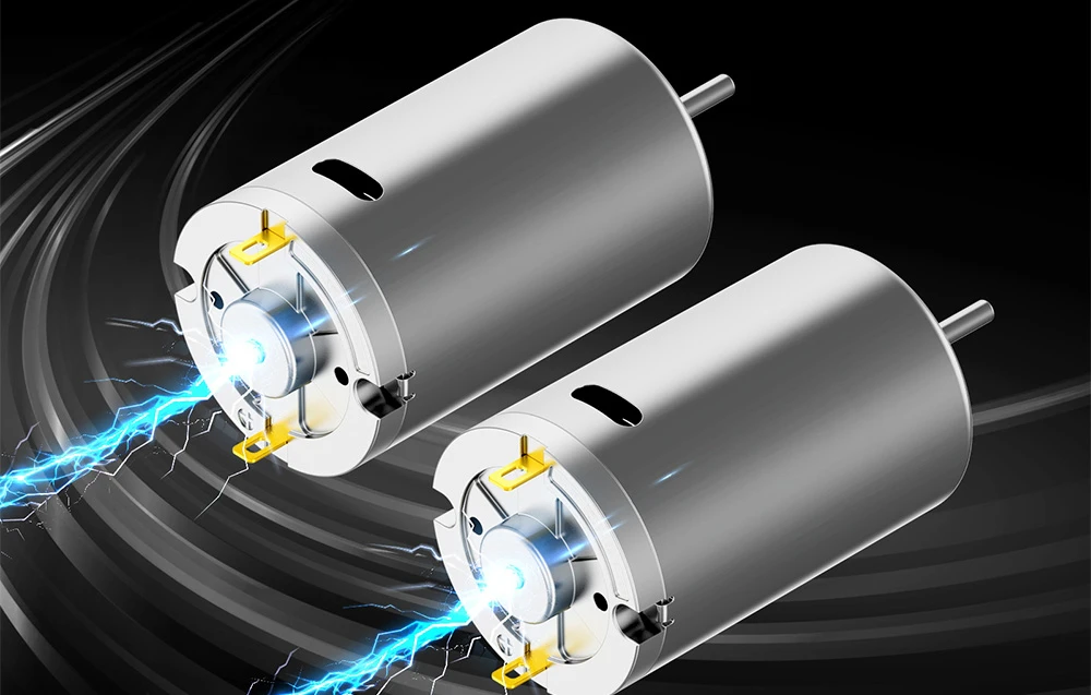 Două motoare electrice argintii cu efect de fulger care ilustrează puterea și eficiența acționării
