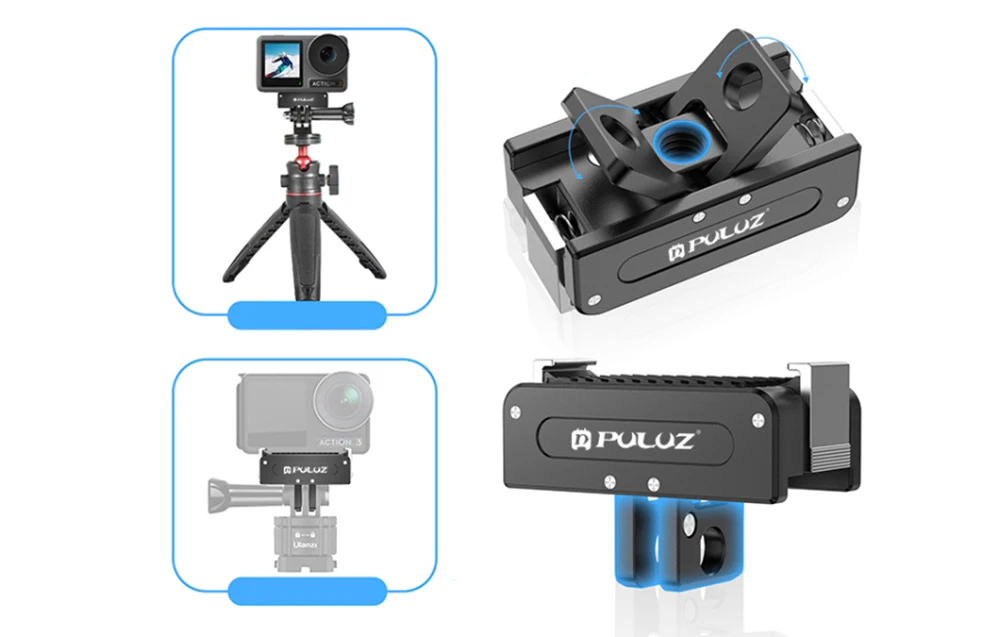 Diagrama de montare a suportului magnetic pentru camera sport pe trepiede și adaptoare