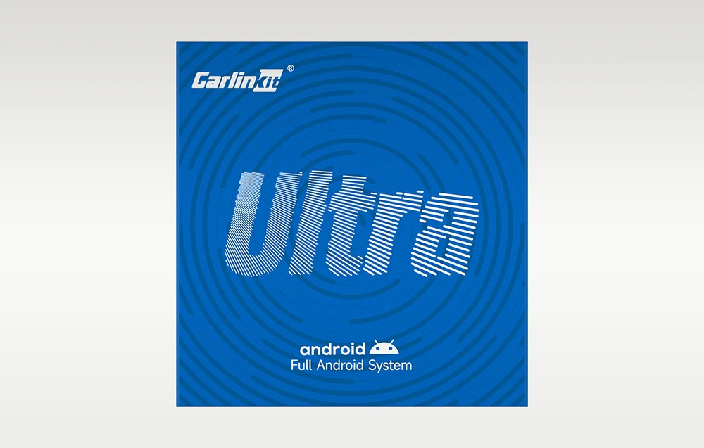 Cutia Carlinkit Ultra cu adaptorul wireless, așezată cu fața spre cameră
