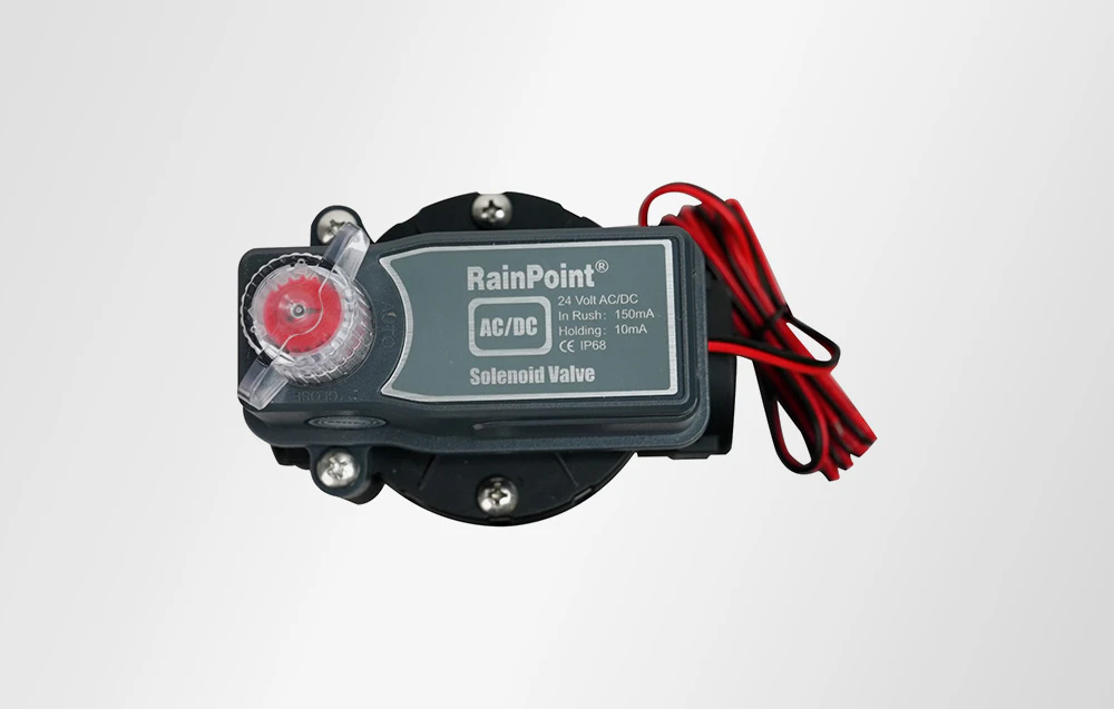 Vedere de sus a electrovalvei RainPoint® AC/DC cu specificații de 24 volți AC/DC