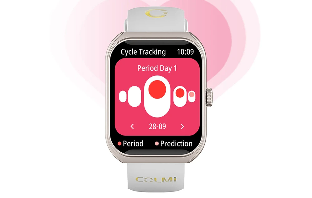 Smartwatch argintiu care monitorizează ciclul menstrual.