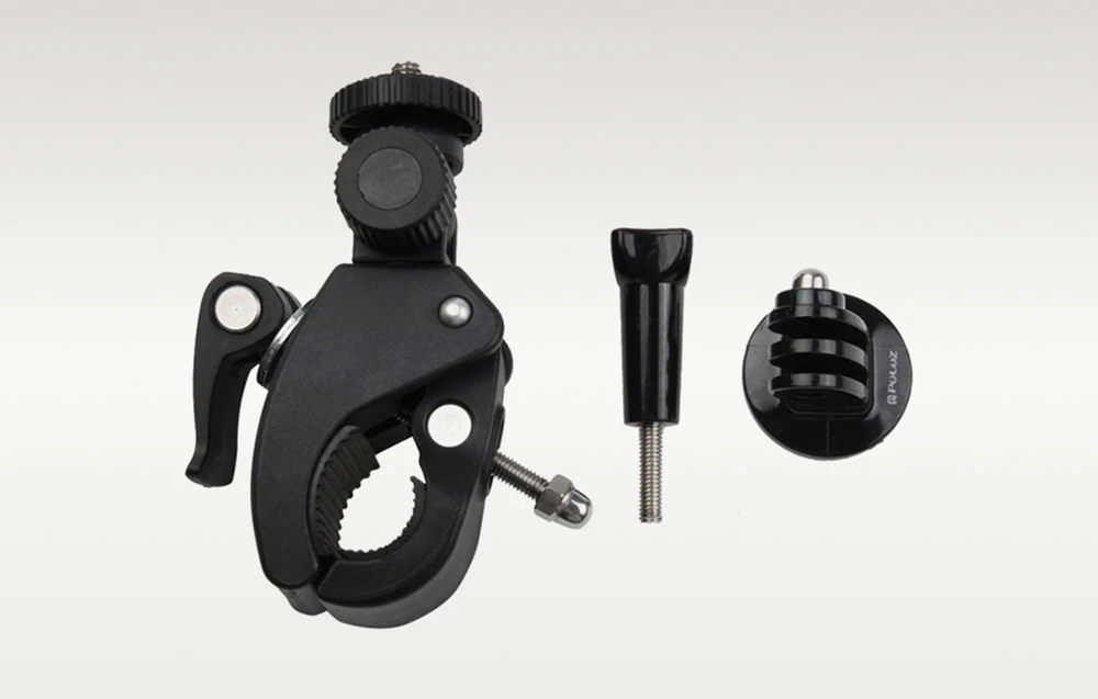 Set de accesorii: suport negru cu clemă și cap, un șurub lung de montare și un adaptor pentru camere de acțiune