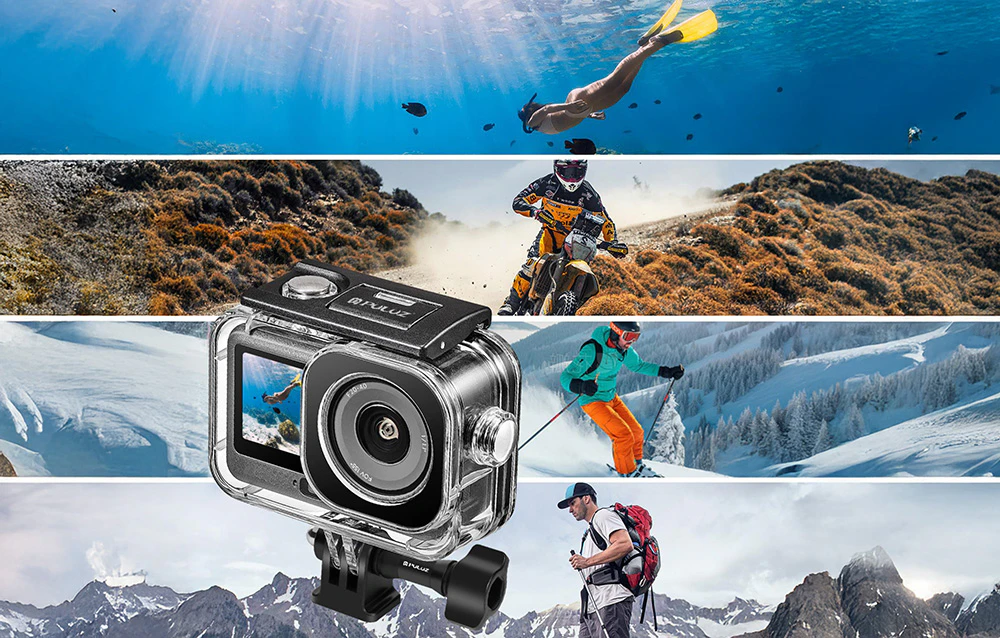 Camera DJI în carcasa Puluz împotriva sporturilor extreme: scufundări, motocross, schi și trekking