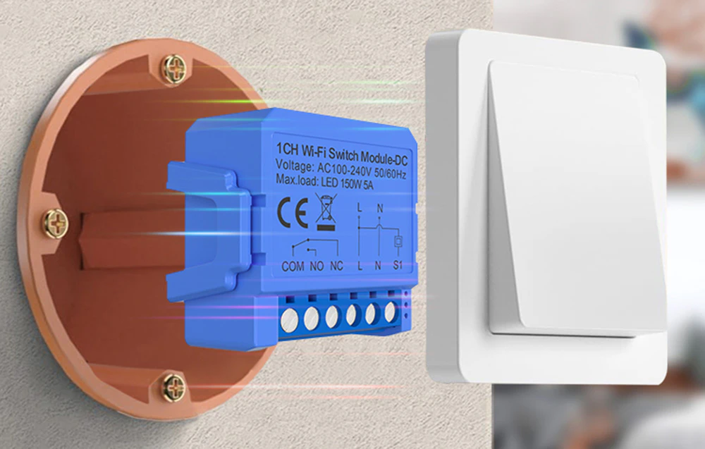 Modul de comutare montat într-o cutie de instalare