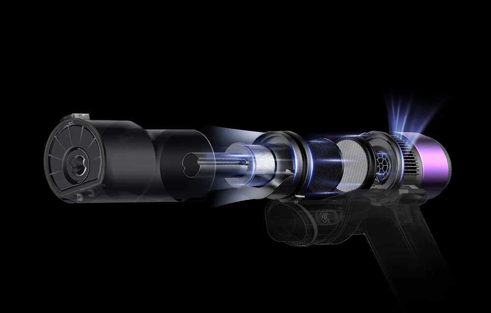 Schema sistemului de filtrare a aerului în mai multe etape din modulul de aspirație al aspiratorului vertical Ultenic