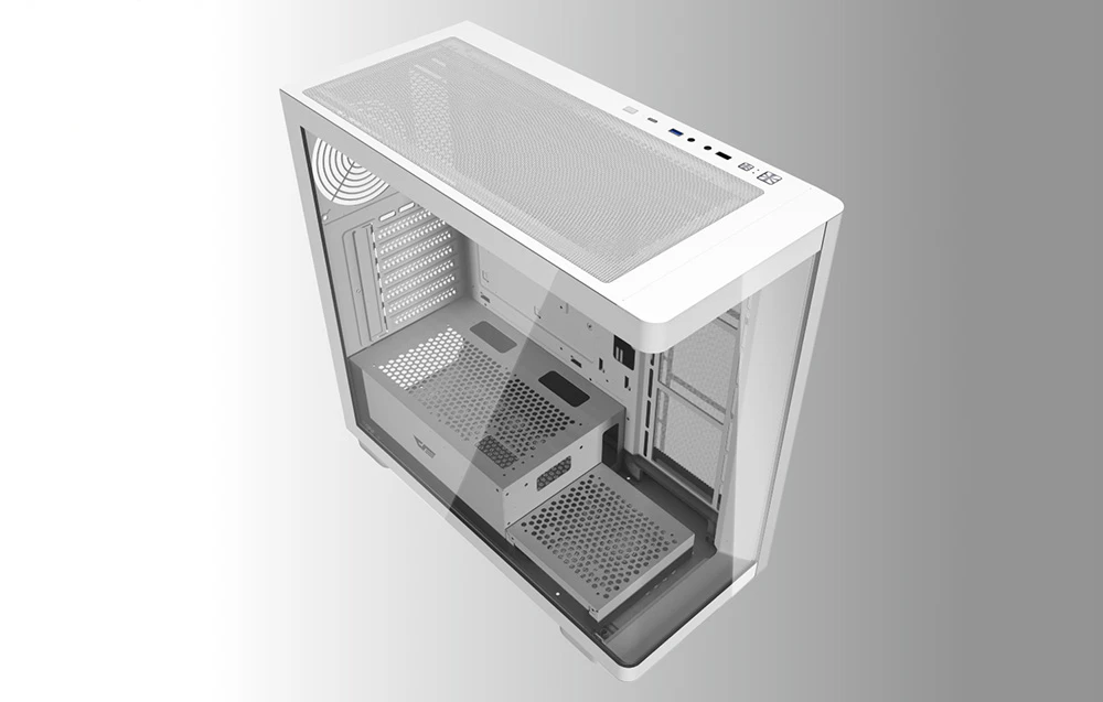Carcasă albă pentru computer văzută de sus