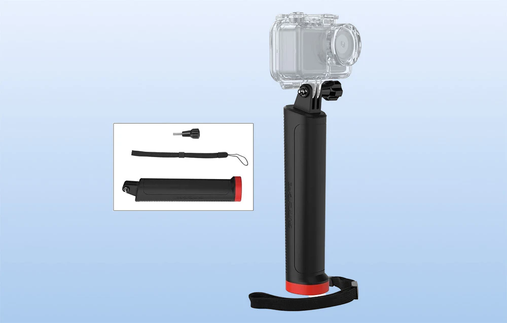 Set - suport cu aparat foto în carcasă, șnur și adaptor; set de accesorii pentru aparate foto sport