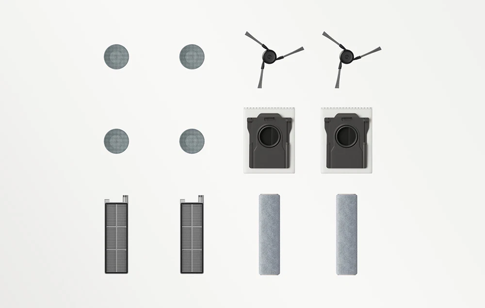 Set de accesorii pentru aspiratorul robot MOVA pe fundal gri