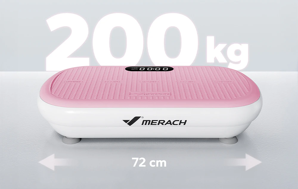Platforma vibratoare Merach cu o sarcină maximă de 200 kg și o lungime de 72 cm.