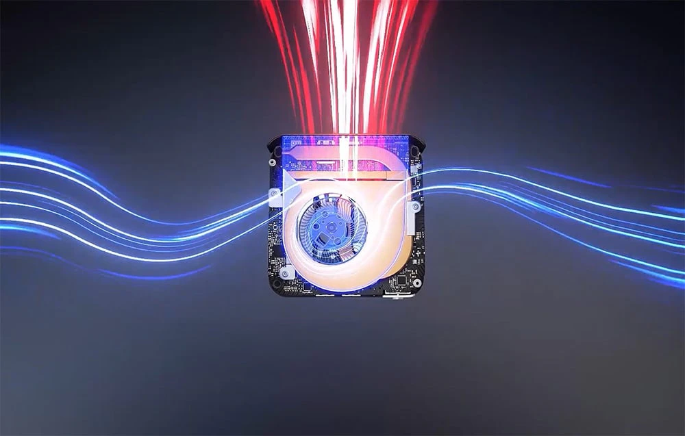 Sistem de răcire pentru mini PC cu componente interne vizibile