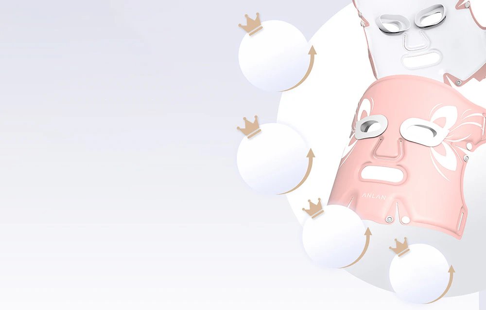 Compoziție de măști cosmetice roz și albe cu elemente rotunde