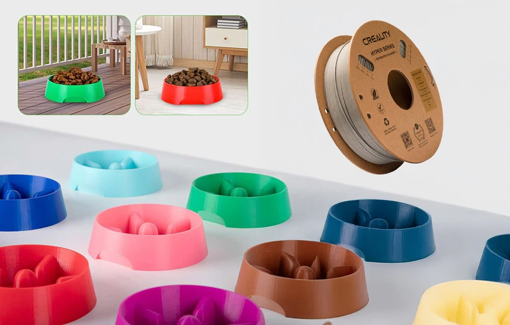 Boluri colorate pentru animale și o bobină de filament gri Creality Hyper Series