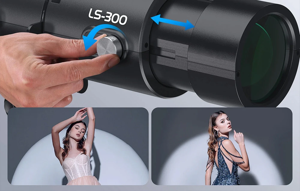 Detaliu privind reglarea focalizării fasciculului luminos în capacul de proiecție și efectele utilizării acestuia în fotografiile cu modele.