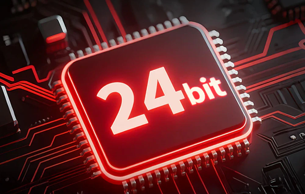 Inscripționarea 24bit a procesorului situat pe placa de circuit cu piste evidențiate