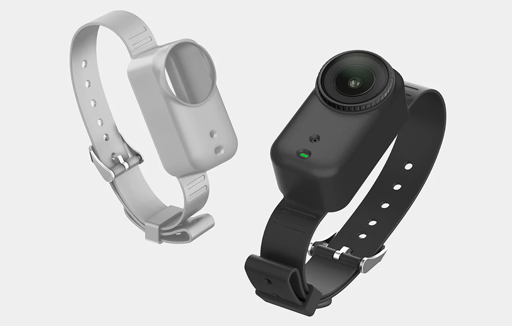 Bandă din silicon gri și negru pentru camera DJI Osmo Nano pe fundal gri