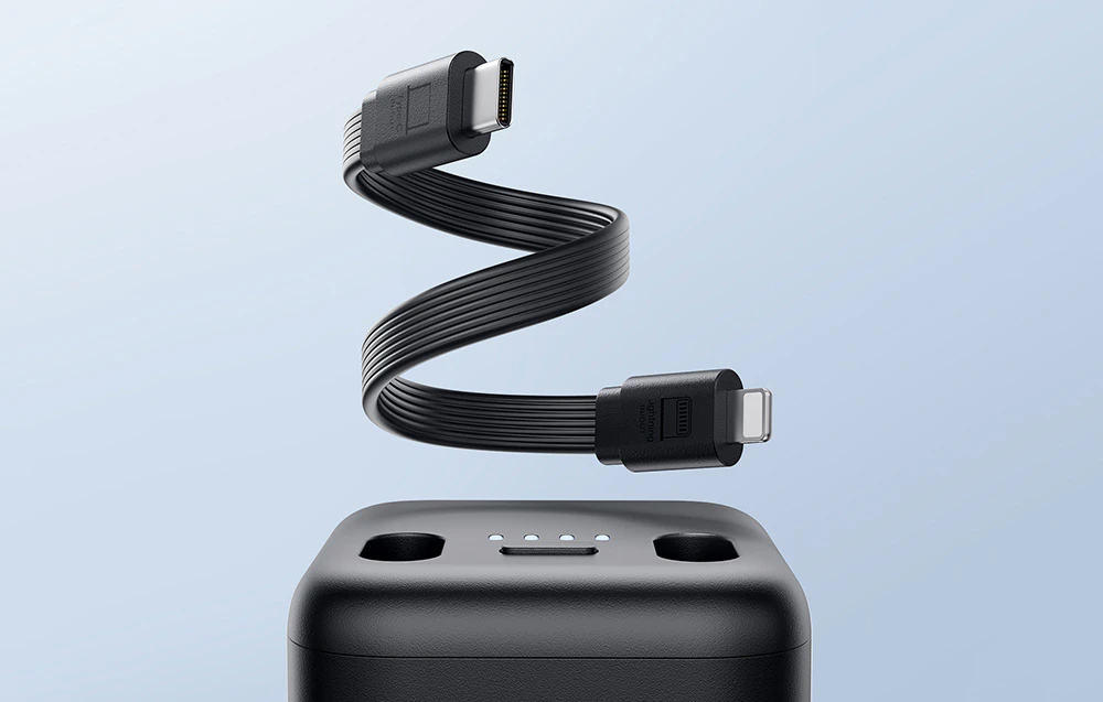 Powerbank negru cu cablu pe partea de sus
