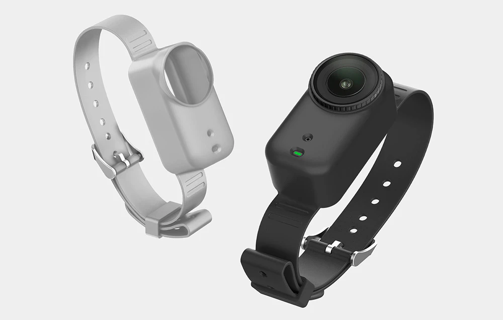 Brățară din silicon gri și negru pentru camera DJI Osmo Nano pe fundal gri