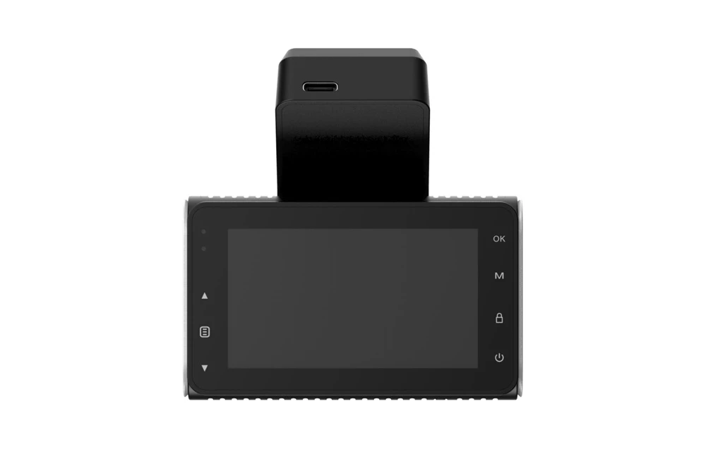 Vedere din spate a camerei auto Imou; ecran negru cu butoane funcționale pe laterale și un port USB în partea de sus