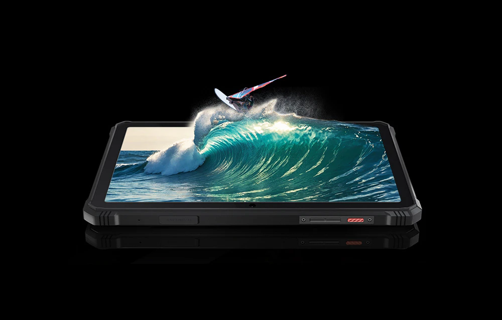 Prim-plan al ecranului tabletei Hotwav afișând valuri oceanice