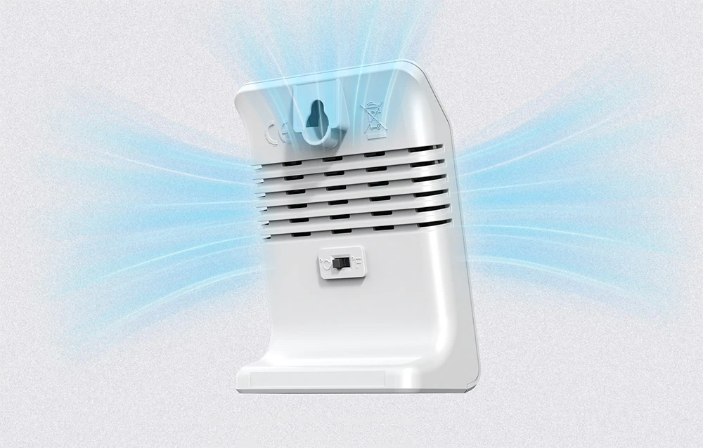 Vedere a părții din spate a termohigrometrului cu orificii de ventilație