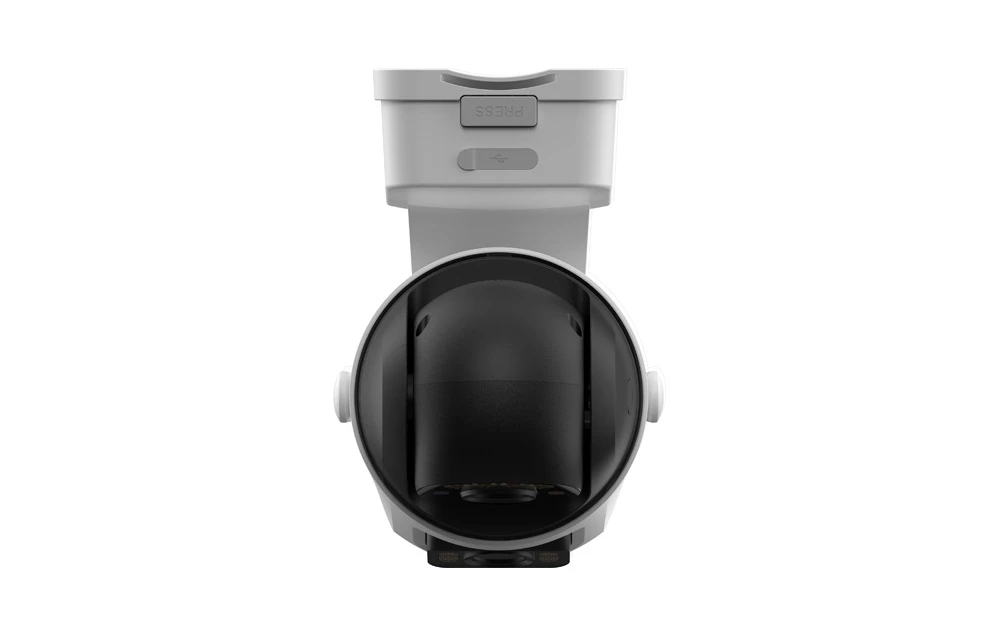 Vedere de sus a camerei Imou; carcasa are un buton cu inscripția „PRESS” și un capac cu o pictogramă USB