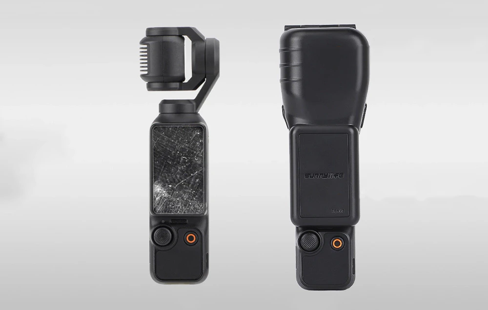 image39.jpg: Comparație între camera DJI Pocket cu ecranul crăpat și aceeași cameră securizată de husa Sunnylife