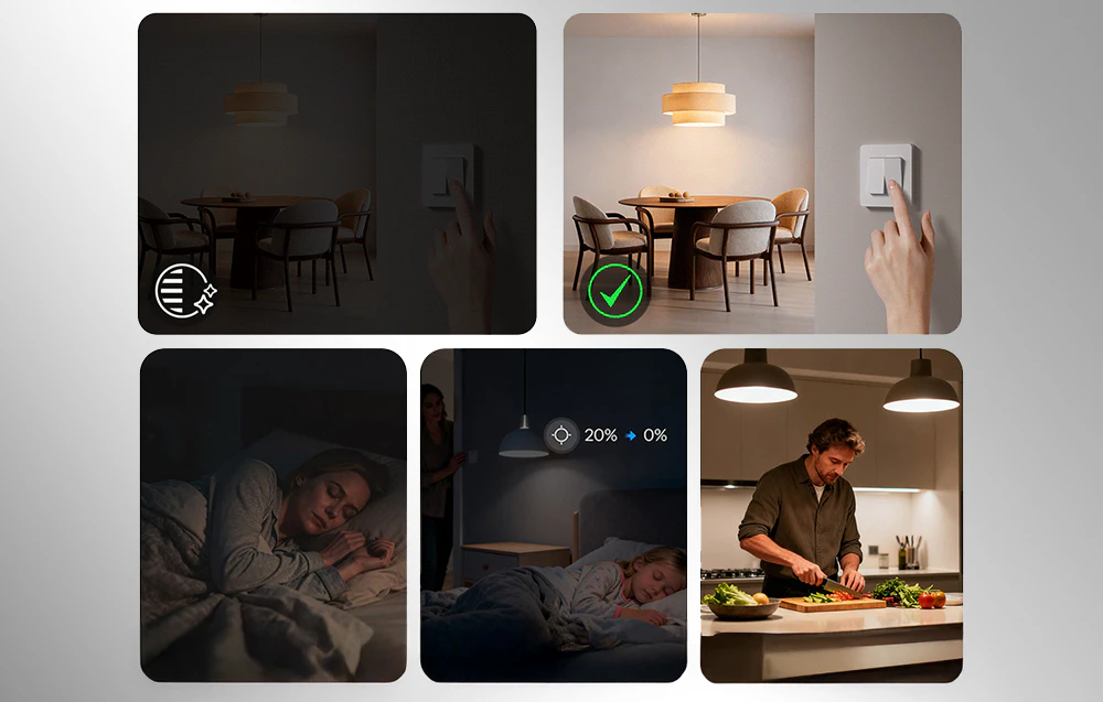 Comparație între luminozitatea luminii înainte și după calibrare în diferite scenarii