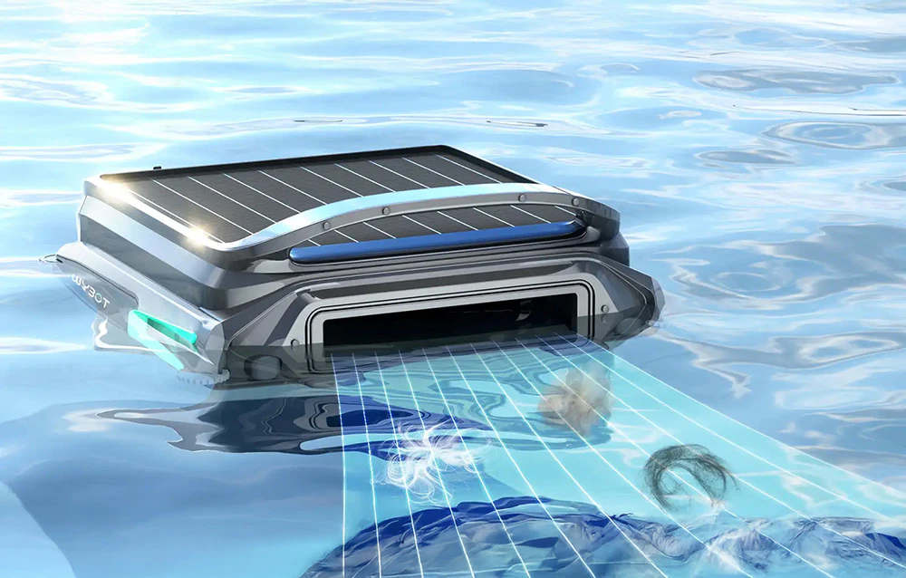 Robotul Wybot F1 cu grafică de scanare a fundului piscinei sub suprafața apei