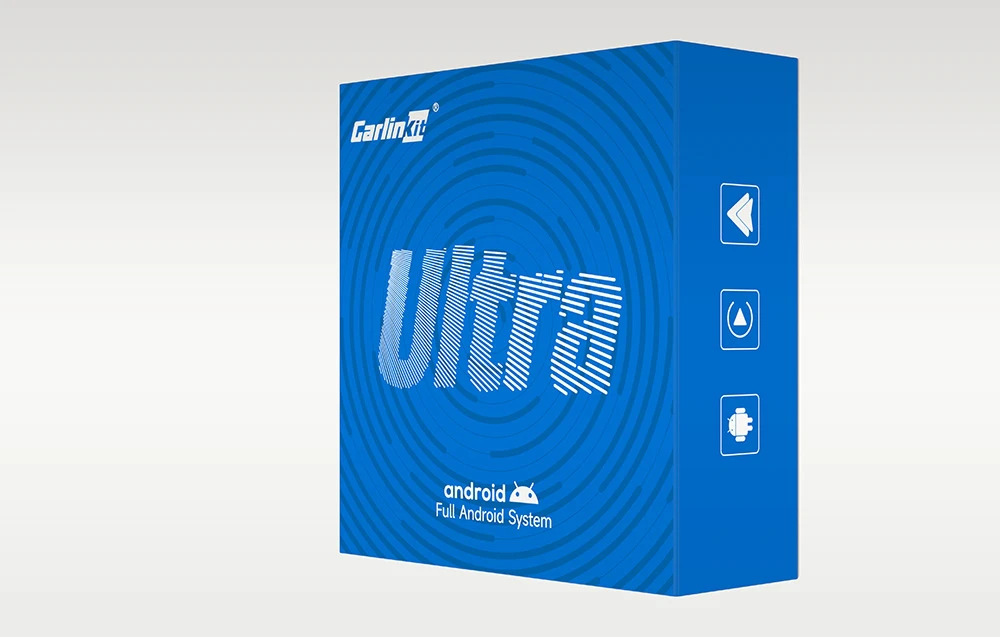O cutie albastră cu cuvântul „Ultra” pe fond alb.