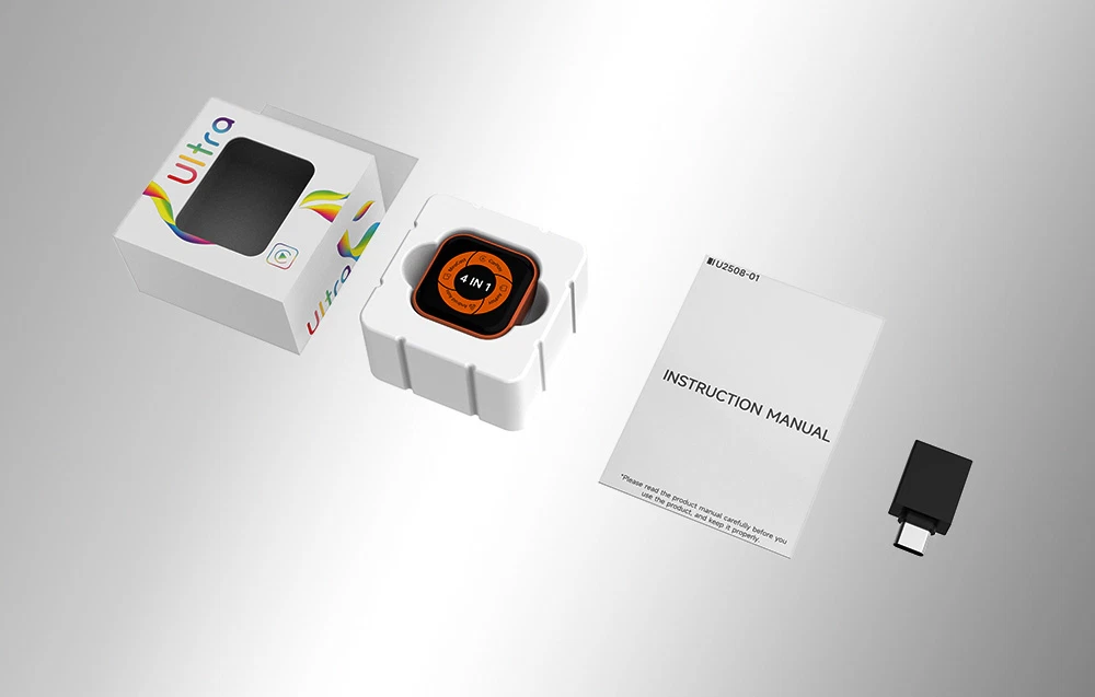 Un kit care conține adaptorul Ultra 4-în-1, o cutie, un manual de utilizare și un adaptor USB-C