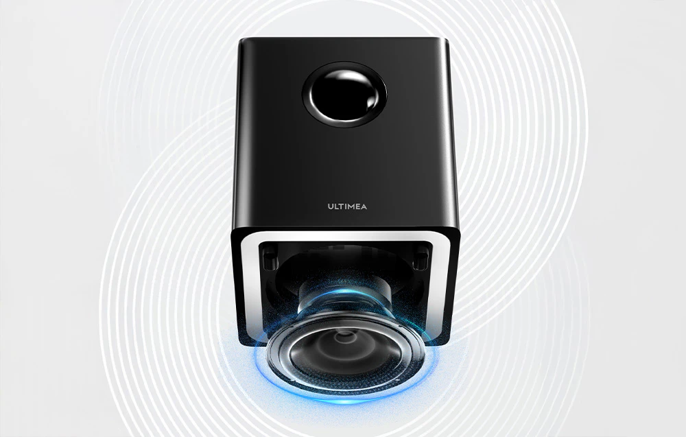 Subwoofer Ultimea cu efect grafic de undă sonoră.