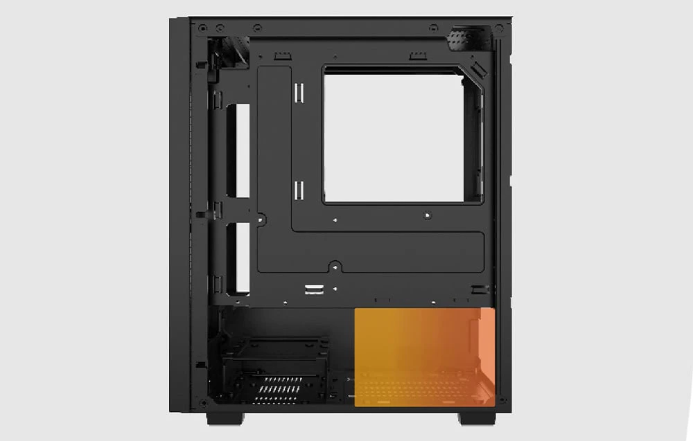 Carcasa computerului Darkflash M305 prezentată din lateral, cu locul de montare al procesorului marcat.