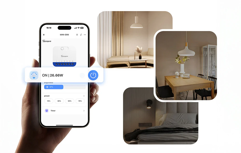 Controlul iluminatului dintr-o aplicație mobilă cu previzualizare a consumului de energie