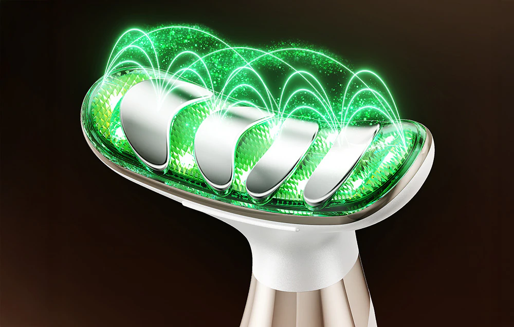 Capul dispozitivului cu lumină LED verde și vizualizare grafică a impulsurilor