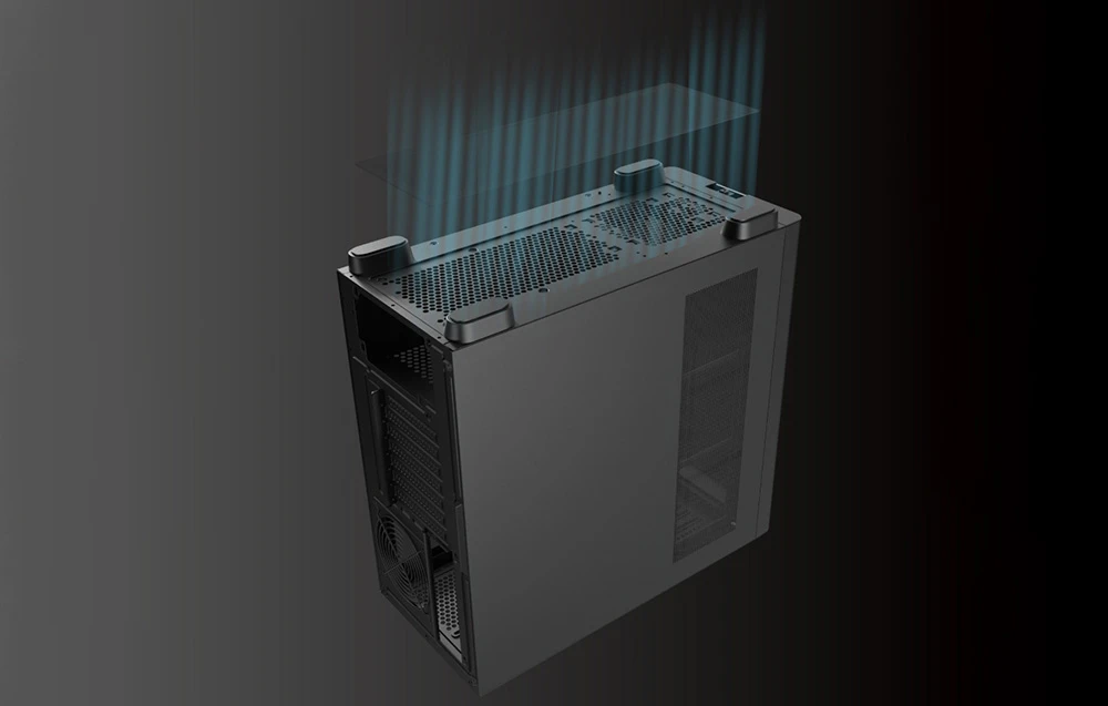 Carcasă de computer neagră cu filtru magnetic de praf văzut de jos