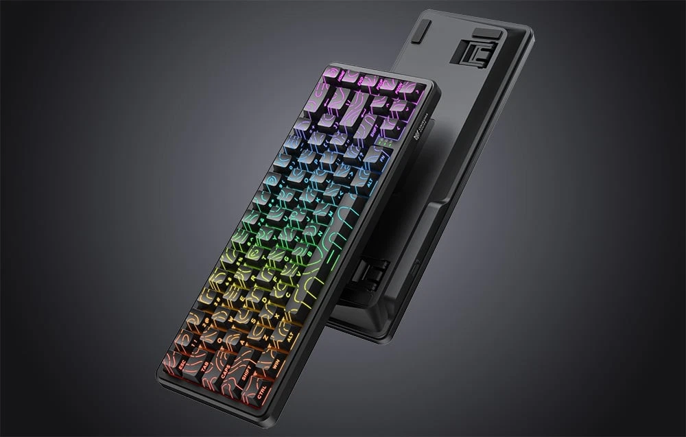 Două tastaturi retroiluminate RGB pe un fundal întunecat