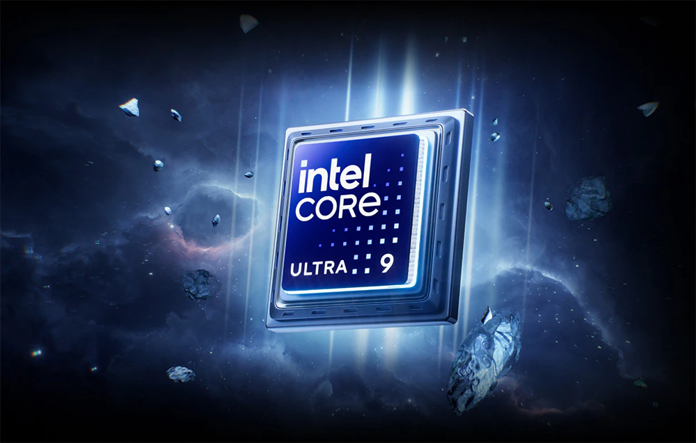 Procesor Intel Core Ultra 9 pe fundalul unei ploi de meteoriți