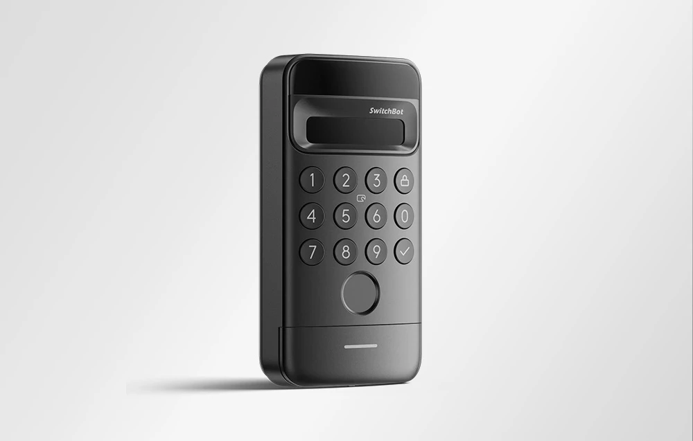 Tastatură numerică SwitchBot neagră cu afișaj, butoane 0-9 și cititor de amprentă în partea de jos