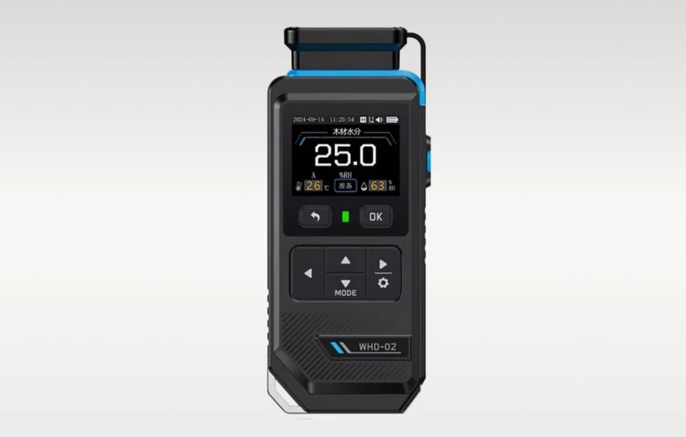 Higrometru digital WHD-02 cu afișaj color pe un fundal luminos și uniform
