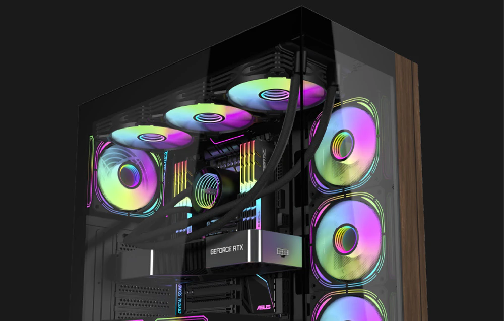 Carcasa pentru computer Darkflash DS900W de culoare neagră.